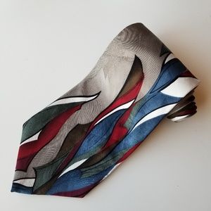 Abstract Wave Pattern Silk Tie in Red, Blue and Green Paul Rodon EUC